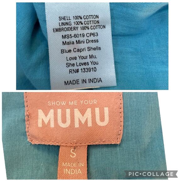 Show Me Your Mumu Malia Mini Dress Blue Capri Shells Small Embroidery Beach Boho - Picture 14 of 14
